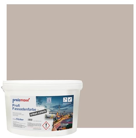 Preismaxx Profi Fassadenfarbe urban colors, bunte Außenfarbe, braun, cappuccino 5L, matte, wasserabweisende Aussen-Dispersion, hohe Wasserdampfdurchlässigkeit