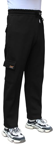 FNT Workwear Mens Cargo Combat Work Tracksuit Jogging Bottoms with Multiple Pockets Fleece Pants (UK, Waist, M, FNT004 Black)