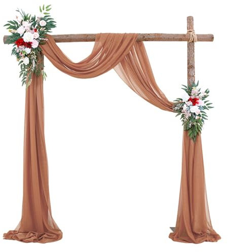 Surwin Arc de Mariage Drapage Mariage Arche Tenture Tissu en Mousseline de Soie Toile de Fond Rideau Tulle pour Mariages fête en Mousseline de Soie Arc Rideaux Élégant (Brun,75x600cm(20FT))