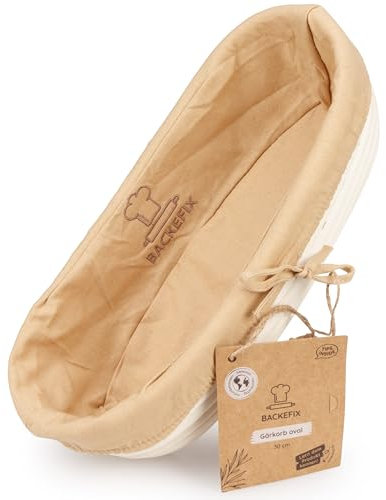 Backefix Gärkörbchen oval 30cm | Brot Gärkorb handgefertigt aus Rattan mit Leinentuch | hochwertiges Brotbackzubehör ideal zum Brot backen für Hobbybäcker