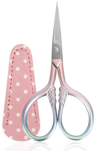 Household Embroidery Scissors - 3.6 Small Paper Scissors for Crafts, Thread Cutting, and Everyday Mending with Fake Leather Scissor Cover (Pink)