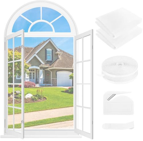 Moustiquaire Fenêtre 2 Ensembles - 150 x 180 CM - BLANC, Aucun perçage n'est nécessaire, AVEC Découpeur, Adhésif, Découpable à la Dimension Souhaitée