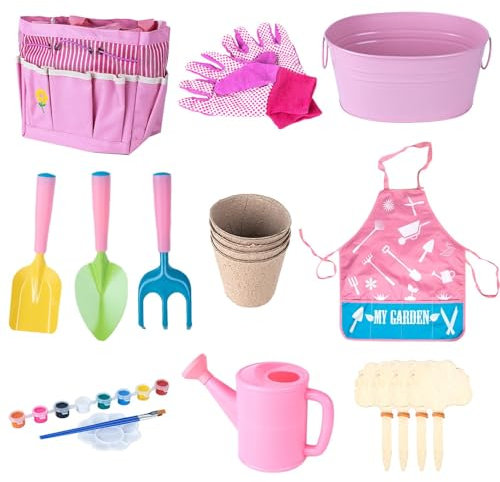 Gartengeräte-Set Für Kinder – 20 X Outdoor-Garten-Set | Lustiges Und Lehrreiches Gartenspielzeug Für Kinder, Inklusive Gießkanne, Schaufel, Rechen, Handschuhen, Aufbewahrungstasche, Ideal Zum Spielen