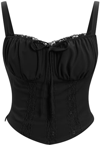 IBAKOM Femmes Corset Sexy Dentelle Buste Gilet Tops Moulage Body Vintage Spaghetti Avec Corset Out Party Tops Noir XL