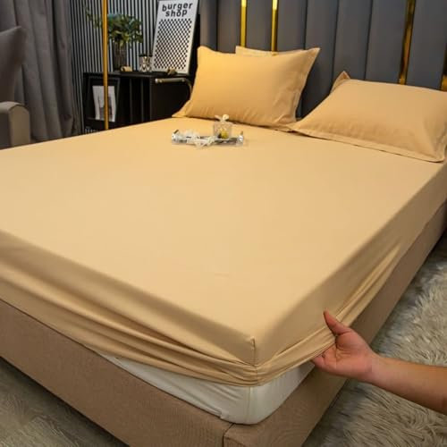 KnSam 180x200cm Betttuch Hotel, Spannbettlaken Einfarbig Schlafkomfort, Bambus Laken für Bett Gelb für alle Jahreszeiten