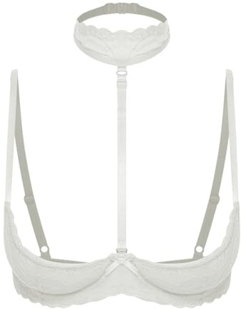 ranrann Femme Soutien-Gorge Sein Nu Halter Neck Top Bra Push Up Bralette Dentelle Lingerie Brassière S-5XL B Blanc 3XL