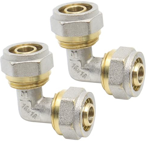 lyualma 2 Pezzi 90°Compressione a Gomito Raccordi a Vite Ottone Gomito 16 x 2 mm Tubo Multistrato di Diametro per Tubo Composito Multistrato, Tubi in PEX
