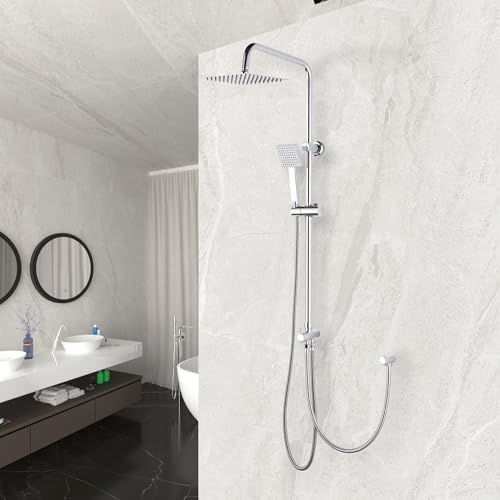 Plumbsys Columna de ducha cromada con cabezal de ducha cuadrado tipo lluvia de 20x20 cm, acero inoxidable.