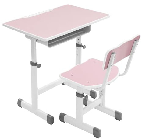CHERIPOLI Bureau pour enfant réglable en hauteur - Bureau d'étudiant - Chaise - Table d'activité pour enfants - Groupe de sièges pour enfants préscolaires (rose)