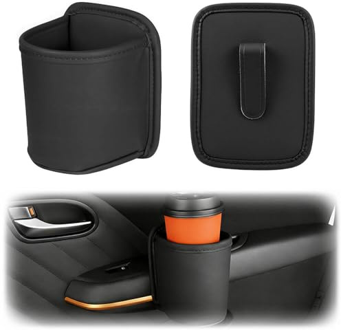 2 Stück Getränkehalter Auto, Getränkehalter aus Leder für Autotür Rücksitz Clip Getränkehalter, Becherhalter Auto, Flaschenhalter Auto für Multifunktionale Türtasche