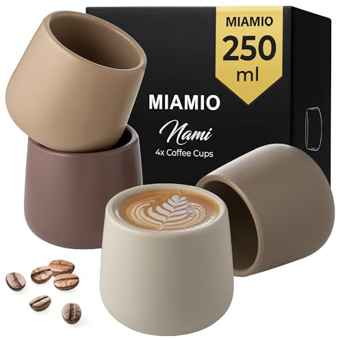 MIAMIO - Keramik Tassen 4er Set (250 ml) / Tassen aus Keramik ohne Henkel/Kaffeebecher, Kaffeetassen, Cappuccino Tassen (Beige Canyon)