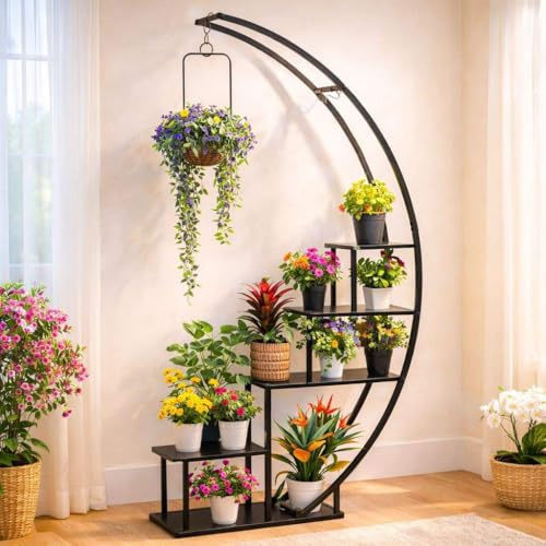 DanDiBo Estantería para flores de interior de 170 cm de alto, metal negro, semicircular, 96585, escalera, grande, redondo, soporte para plantas, diseño moderno