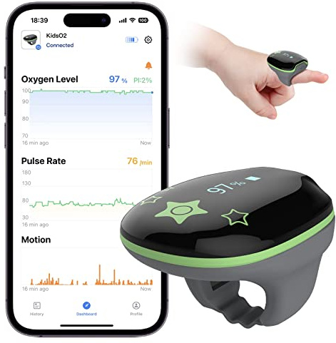 Viatom Oxymetre Pédiatrique, Oxymètre Pouls Portable avec Bluetooth et App, Enfants 3-10 Ans, Surveillance Continue de la Saturation d'Oxygène et Fréquence Cardiaque