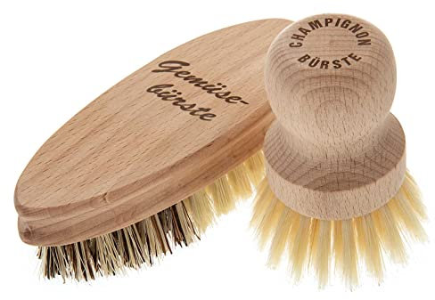 SIDCO Gemüsebürste Pilzbürste 2 x Bürsten Kartoffelbürste Champignonbürste Holz Natur