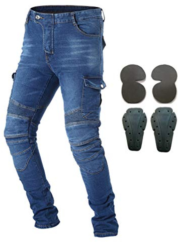 Män motorcykelridningsskyddsbyxor med denim jeans och rustning 4 x knäskydd