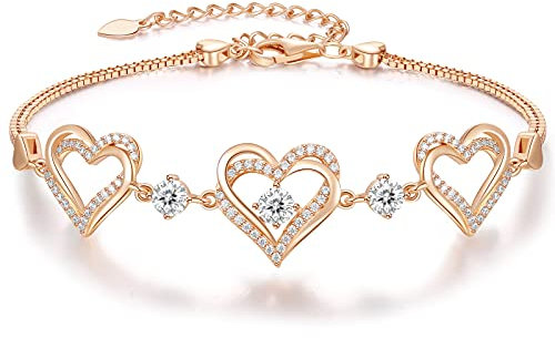 CDE Armband Damen 925 Sterling Silber Herz Rosegold Geschenk für Sie Geburtsstein Armbänder Frauen Schmuck Weihnachten Valentinstag Geburtstags Muttertags Hochzeits Jubiläums