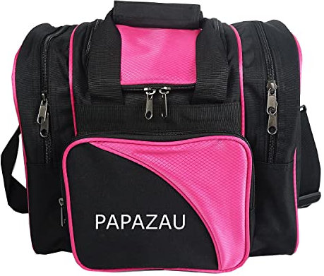 PAPAZAU Bowling-Tasche für Einzelball, Einzelball-Tragetasche mit gepolstertem Ballhalter, passend für ein einzelnes Paar Bowlingschuhe bis Herrengröße 42, Schwarz/Rosa