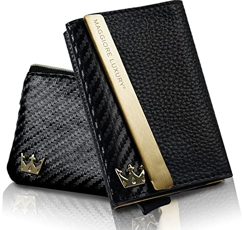 MAGGIORE LUXURY Portafogli Portacarte Slim Vera Pelle Per Uomo e Donna Protezione Rfid Anticlonazione Qualità Italia Gold Purse Omaggio Gold Wallet Milano