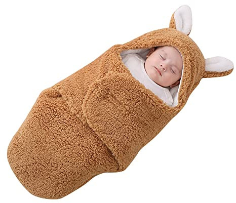 BYNYXI Baby Schlafsack Winter 1-3 Monate, Neugeborene Baby Swaddle Pucksack Gefüttert Fleece Bettdecke mit Ohren Baumwolle Verstellbare Pucksack Weich Schlafsack Winter Schlafsack für Jungen Mädchen