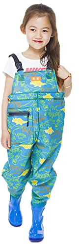 CRETUAO Kids Wading Pants, Waterproof Nylon/PVC Outdoor Wathers, Anti-Slip Rubber Sole Boots Fishing & Hunting Waders for Toddlers and Children, Boys and Girls, Age 2-13,Green,35