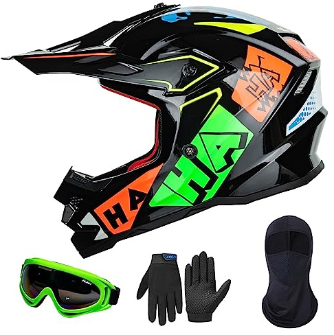ILM Casco Motocross Bambino Set con occhiali guanti maschera ATV Off Road Go Kart DOT ECE Modello Z705,Hip-hop,L