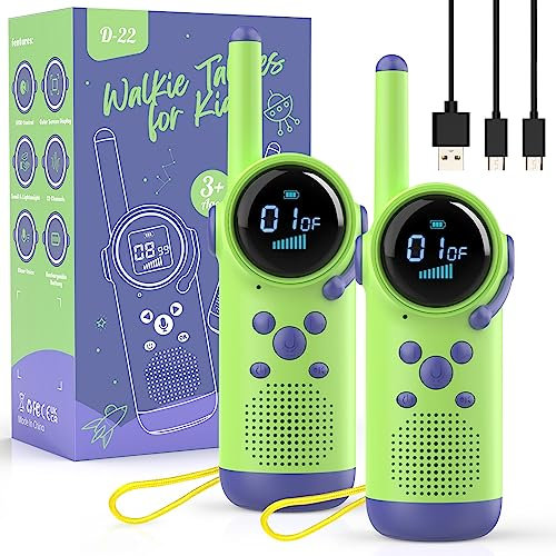 Kearui Walkie Talkie für Kinder, Funkgerät Kinder Aufladbar für 3-12 Jahre Junge Geschenk Spielzeug (Grün Lila)