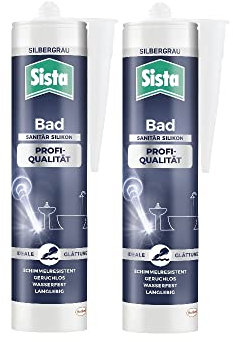 Sista Bad Profi-Qualität Sanitär Silikon, schimmelresistentes Sanitärsilikon für das Bad, wasserfestes Silikon für viele Materialien*, geruchsneutrale & langlebige Dichtmasse, 2x280ml, silbergrau