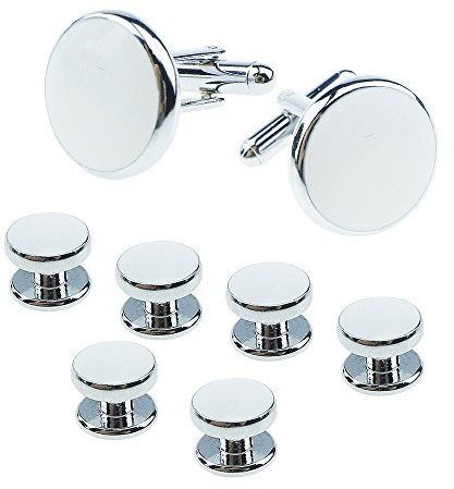 Spacmirrors Men's 8pcs Cufflinks and Studs Set, White and Black, Wedding, Valentine's, Festival, Birthday, Anniversary, Graduation Gift