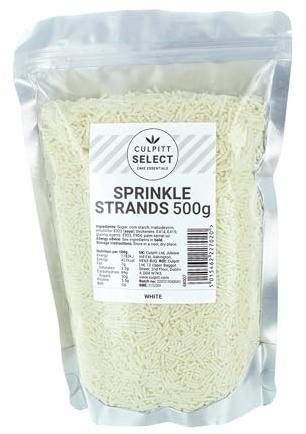 Culpitt Select Sprinkles | White Sugar Strands, Cake Sprinkle Decorations For Cakes, Cupcakes, Cookies, Ice Cream, and Desserts | 500g