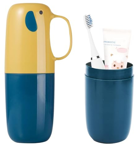 Vspek Porte-Brosse à Dents de Voyage pour Enfants, Gobelet à Brosse à Dents en Forme de Éléphant, antibactérien, étui à Brosse à Dents pour Voyage, Famille, Camping, école (Jaune)
