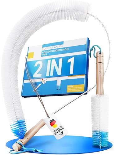 LOBENSWERK Heizkörperbürste [2er Set - Weiß] aus tierfreien Nylonborsten - Heizungsbürste, Heizkörper Reinigungsbürste für alle Flach- Rippen- und Badheizkörper mit Anti-Kratz-Gummiummantelung
