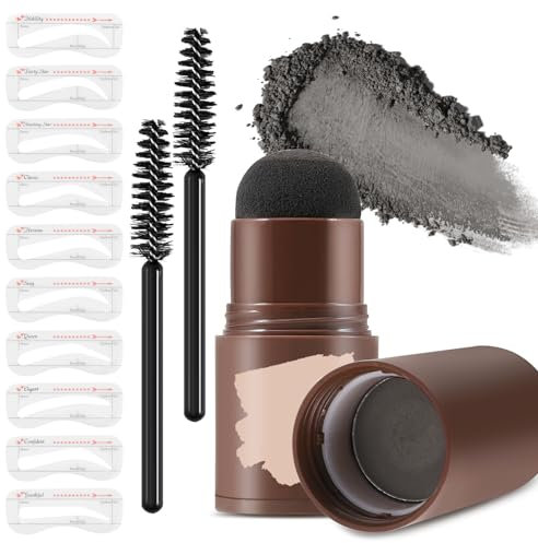 Apooliy Eyebrow Stamp Stencil Kit with 10 Eyebrow Stencils,2 Brush,Long-lasting Eyebrow Powder,Waterproof & Smudge-Proof