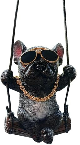 TOEECY Figurine Bouledogue Français Balançoire Pendentif Rétroviseur Voiture Décoration Intérieur Auto Accessoire Mignon Ornement Suspendu
