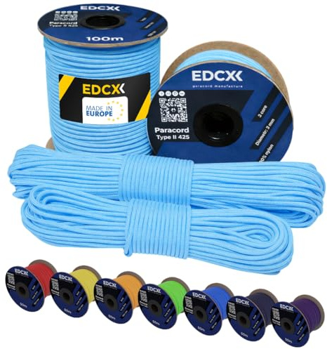EdcX 3 mm Nylon Paracord 425 (15, 30, 50 And 100m) – 3 mm Type II, 100% Nylon Rope, 3 Strand Rope, 3 mm Nylon Rope in Many Colors (Skylight, 15 m)