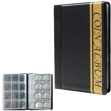 120 Tasche Album Della Collezione di Monete, 2 Euros Raccoglitore Monete Album di Monete da Collezione (Nero)