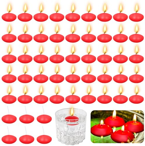 Lot de 50 bougies flottantes, non parfumées, sans gouttes, idéales pour les vases cylindriques, les mariages, les fêtes et les centres de piscine (50 pièces/rouge)