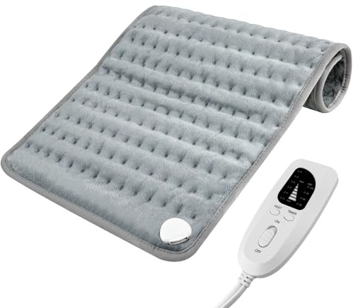 Jsdoin Heizkissen, Elektrisches Heizkissen mit Abschaltautomatik und 6 Temperaturstufen für Rücken Nacken Schulter Bauch Maschinenwaschbar-Grau(12„ x 24“/ 30x60cm）