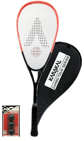 Karakal Carbo Tour Black Squash Racket with Cover - Squash Ball Option (+ Progress Balls)