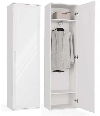 BDW Armario dúo con espejo, armario moderno, multifuncional, para pasillo, dormitorio, habitación infantil, 180 x 50 x 35 (profundidad), color blanco