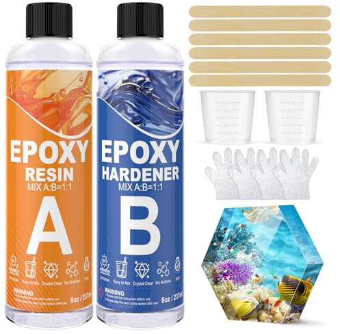 KOPOZA Epoxidharz mit Härter 474ml / 16oz, Hochglanz Epoxidharz Set - 1: 1 Verhältnis Premium Harz Kristallklares Gießharz für Schmuck, Formen, Wohnkultur, Untersetzer, Ornamente