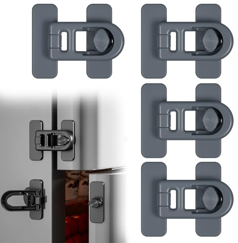 ZILZUFA 4 Pezzi Blocca Cassetti per Bambini, Chiusura Bambini per Frigoriferi, Chiudi Cassetti Bambini Nessuna Perforazione, Chiusura Cassetti per Bambini, Sicurezza Cassetti Bambini, Grigio
