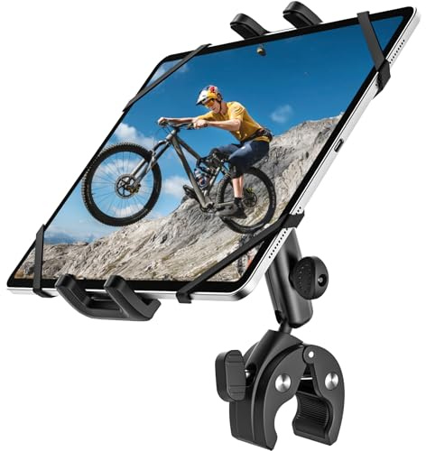 Dosvsi Support Tablette Moto, Universel Support Tablette pour Pied de Micro/Fauteuil Roulant/Tapis de Course/Poussette, 360° Fixation sur Guidon Porte pour 4-13 iPad Pro Air Mini, Galaxy, iPhone