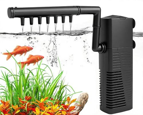 Fish Tank Filter, 3 in 1 Aquarium Filter for Small Tank, 5W Built-in Filter Pump, Low Noise Design with Spray Rod, with Oxygenation Function, Suitable for Small Aquariums/Fish Tanks/Turtle Tanks