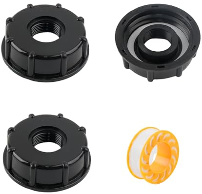 3 stycken IBC-adapterlock med 3/4 tum innergänga S60X6 inkl. teflonband – IBC-tankbehållare, tillbehör för 1000 l vattentank, IBC-utloppskran, svart