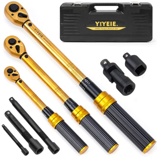YIYEIE 8Pcs Torque Wrench Set 1/4 3/8 1/2 Drive, 5-26Nm 5-70Nm 20-230Nm, 72-Tooth Reversible Ratchet, ±3% Accuracy, Dual Scale Click Torque Wrench Kit with Storage Case for Car Moto Bike Maintenance