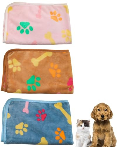 JUKOTA 3 Pezzi Coperta per Cani Gatto Lavabile Soffice Durevole, Morbida e Calda Flanella, Tappetino Protezione per Mobili Bambini Cane Gatti Grigio Rosa Beige 40_x_60_cm