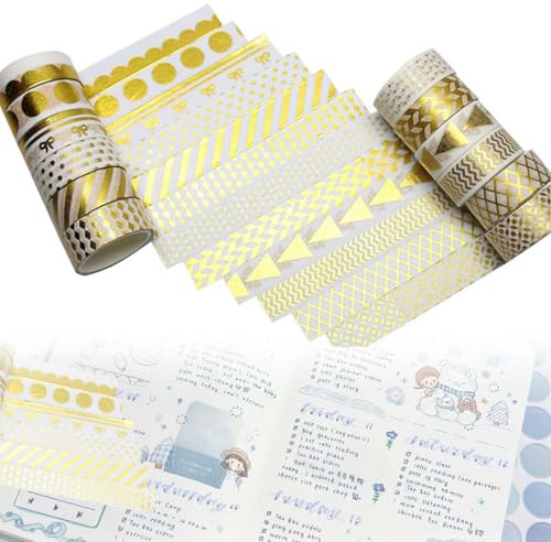 CEJAS 12 Rotoli Washi Tape Set 24m x 15mm Nastro Decorativo Foil Rame Scrapbooking per Forniture Artigianali Fai da te e Decorazioni(15MM * 2M / Rotolo)