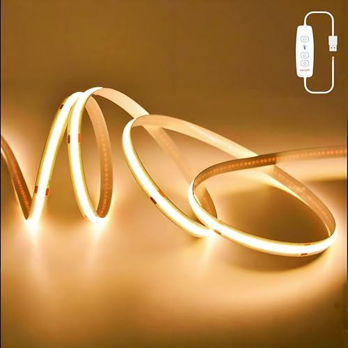AebeChun COB LED Striscia 2M, 5V USB Regolabile 3000K 640LEDs Bianco Caldo, Striscia LED per TV Illuminazione, Nastro LED Flessibile per Retroilluminazione TV, Camera da Letto, Illuminazione DIY
