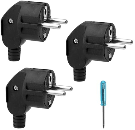 3 pezzi Schuko Spina 250 V 16 A Spina di Contatto Protettiva Spina Angolare Spina Schuko Angolare Presa Elettrica con Contatto di Protezione IP20 per Elettrodomestici durevole e infrangibile