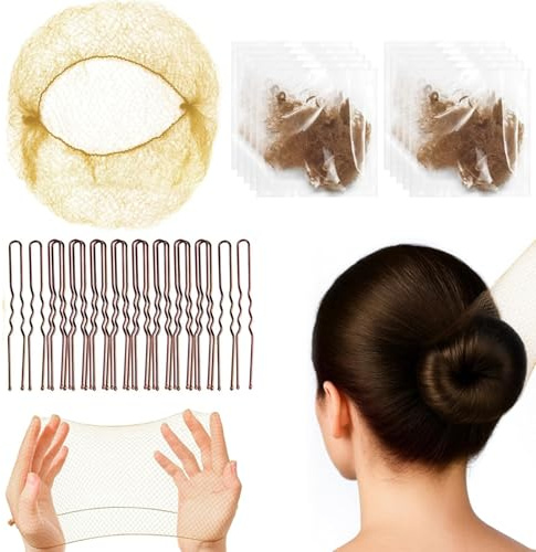 Redecilla Pelo,20 PCS Redecilla Moño Niña y 50 PCS Horquillas en Forma de U,Redecillas para Invisibles Elásticas Moño Ballet Mallas Elástica para Fijar en Cabeza de Ballet